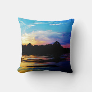 Rainbow Sunset on mountain Lake Cushion