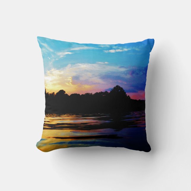 Rainbow Sunset on mountain Lake Cushion (Front)