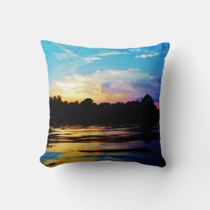 Rainbow Sunset on mountain Lake Cushion