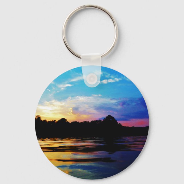 Rainbow sunset on mountain Lake Key Ring (Front)