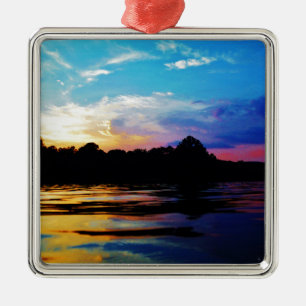 Rainbow sunset on mountain Lake Metal Tree Decoration