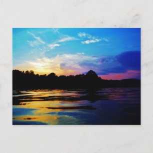 Rainbow sunset on mountain Lake Postcard