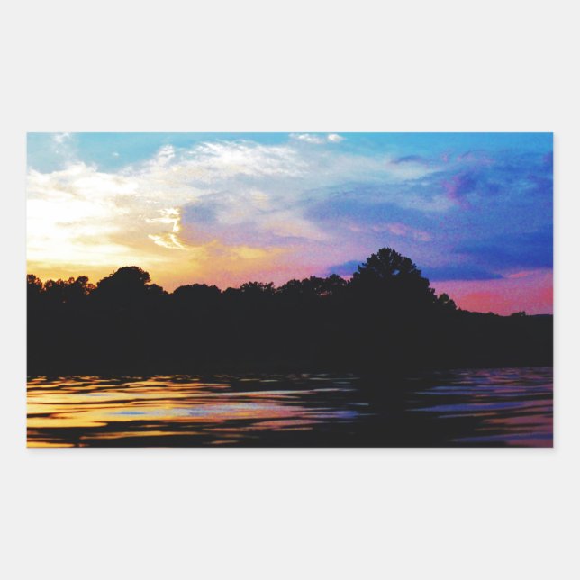 Rainbow sunset on mountain Lake Rectangular Sticker (Front)