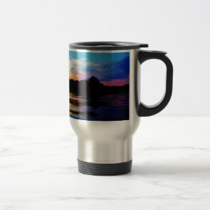 Rainbow sunset on mountain Lake Travel Mug