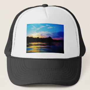 Rainbow sunset on mountain Lake Trucker Hat