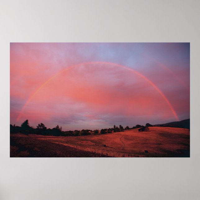 Rainbow Sunset over field Poster (Front)