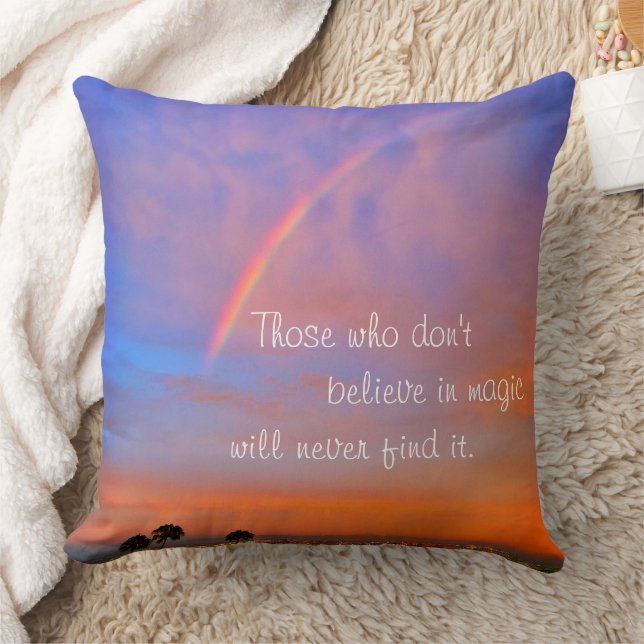 Rainbow Sunset Photo Believe in Magic Quote Bold Cushion (Blanket)
