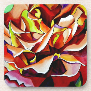 Rainbow Sunset Rose watercolor original art Coaster