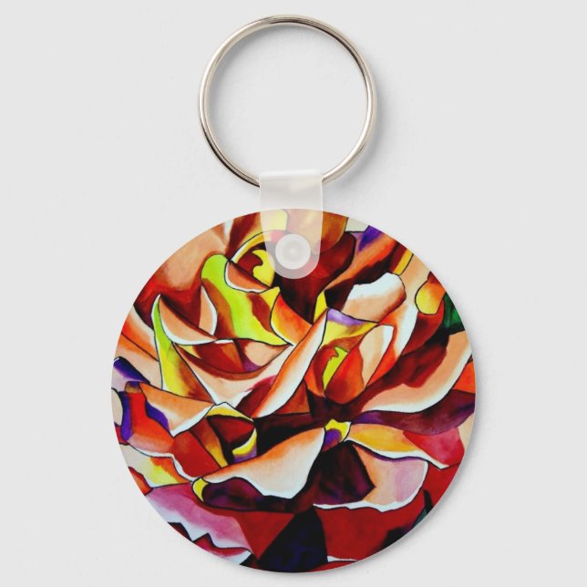 Rainbow Sunset Rose watercolor original art Key Ring (Front)