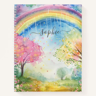 Rainbow Sunshine and Rain Custom Name Notebook