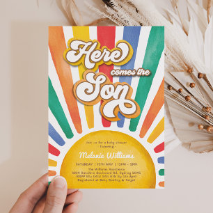 Rainbow Sunshine Baby Shower Here Comes the Son Invitation