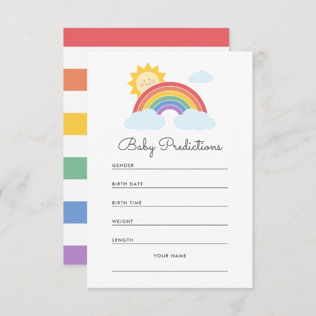 Rainbow Sunshine Baby Shower Predictions Enclosure Card (Front/Back)