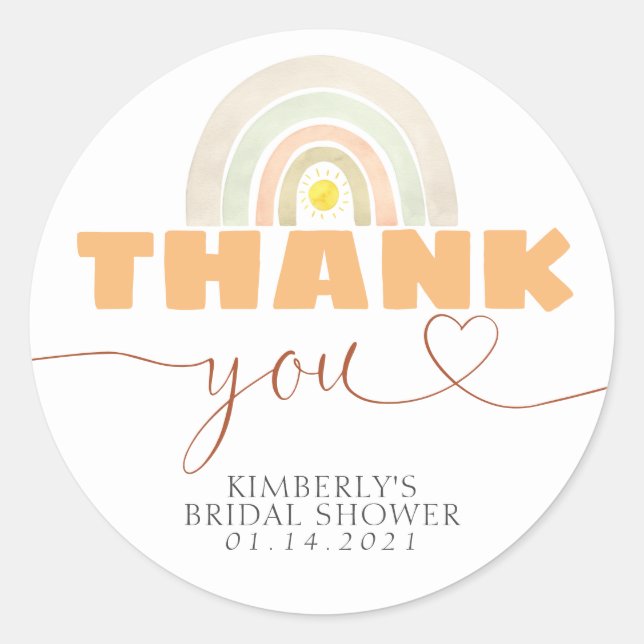 Rainbow Sunshine Boho Baby Shower Thank You Classic Round Sticker (Front)