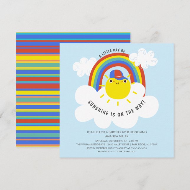 Rainbow Sunshine Boys Baby Shower Invitation (Front/Back)
