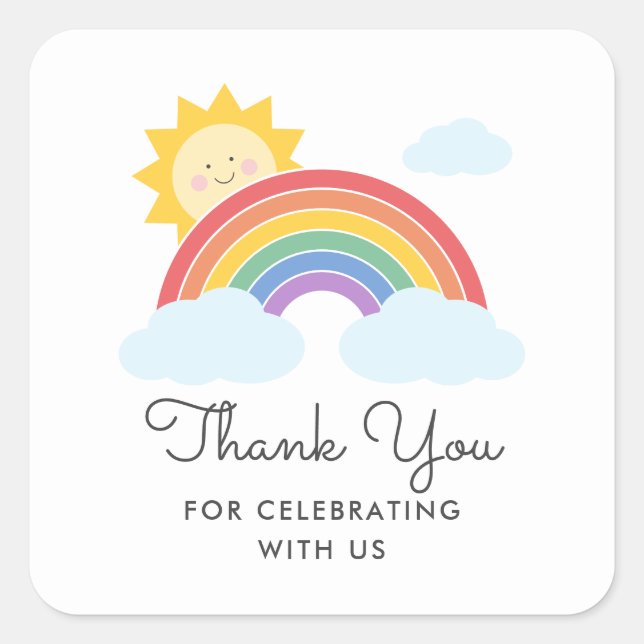 Rainbow Sunshine Favour Thank You Square Sticker (Front)