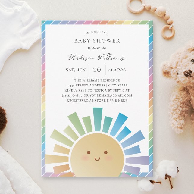 Rainbow Sunshine Gender Neutral Baby Shower Invitation (Creator Uploaded)