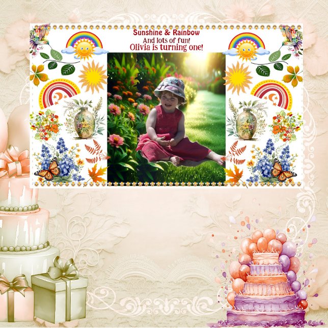 Rainbow Sunshine Green Spring Garden 1st Birthday  Banner (Rainbow Sunshine Green Spring Garden 1st Birthday Banner)