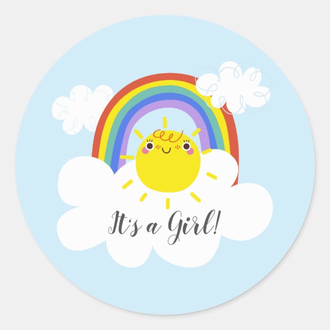 Rainbow Sunshine It' a Girl Favour Sticker (Front)