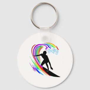 Rainbow Surfing Key Ring