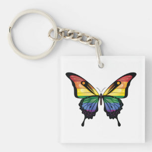 Rainbow Swallowtail Butterfly Flag Key Ring