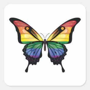 Rainbow Swallowtail Butterfly Flag Square Sticker
