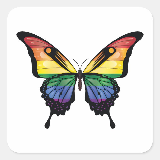 Rainbow Swallowtail Butterfly Flag Square Sticker (Front)