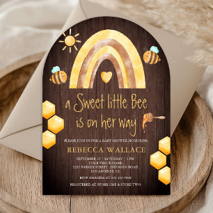 Rainbow Sweet Little Bee Arch Wood Baby Shower Invitation