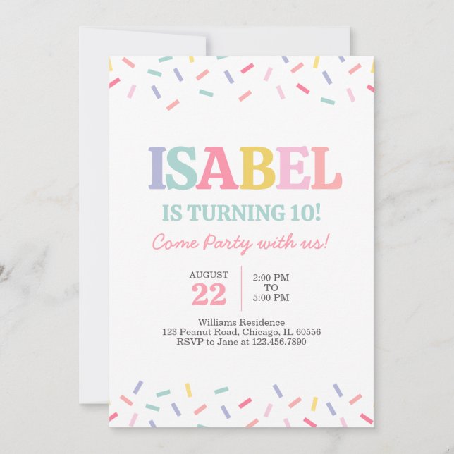 Rainbow Sweets Sprinkles Birthday Invitation (Front)