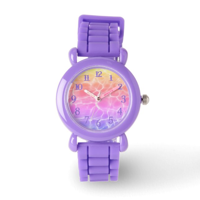Rainbow Swimming Pool Photo Purple Splash Numbers Watch (Front)