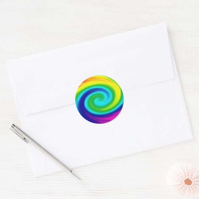 Rainbow Swirl Abstract Art Design Classic Round Sticker (Envelope)