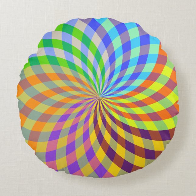 Rainbow Swirl Abstract Round Cushion (Front)