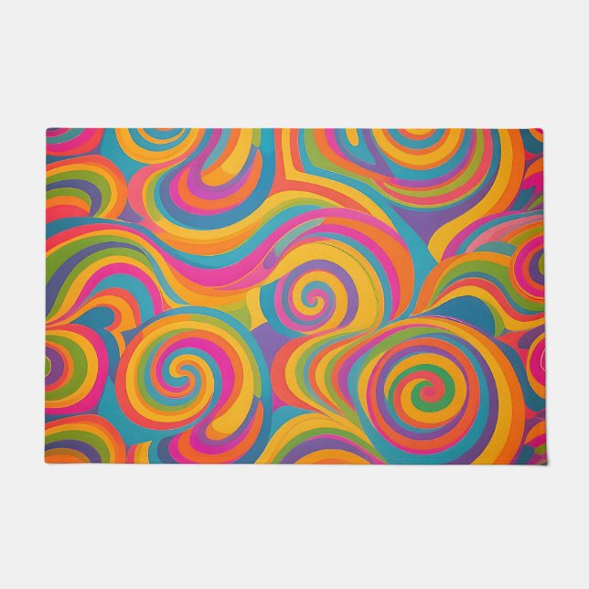 Rainbow Swirl Abstract Vibrant Energy Doormat (Front)