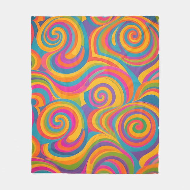 Rainbow Swirl Abstract Vibrant Energy Fleece Blanket (Front)