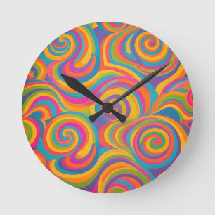 Rainbow Swirl Abstract Vibrant Energy Round Clock