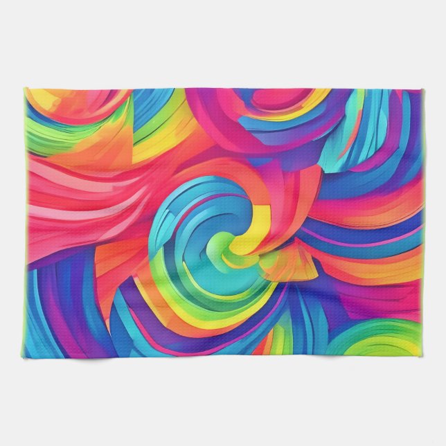 Rainbow Swirl Chaos Design Tea Towel (Horizontal)