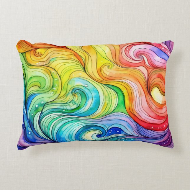 Rainbow Swirl Pattern Decorative Cushion (Front)