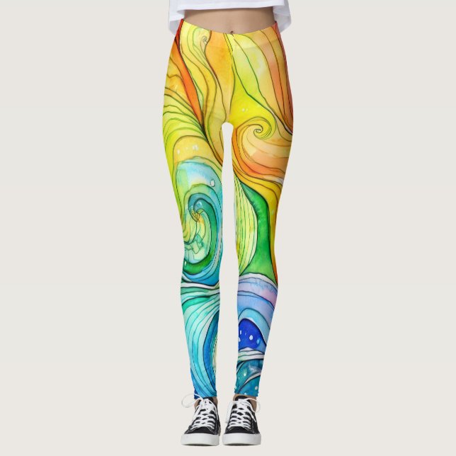 Rainbow Swirl Pattern  Leggings (Front)