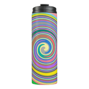 Rainbow swirl pattern thermal tumbler