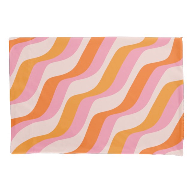 Rainbow Swirl Pink Orange Abstract Retro Sunshine Pillowcase (Front)