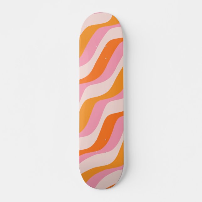 Rainbow Swirl Pink Orange Abstract Retro Sunshine Skateboard (Front)