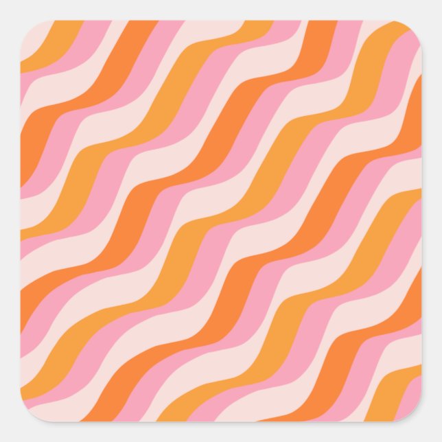 Rainbow Swirl Pink Orange Abstract Retro Sunshine Square Sticker (Front)