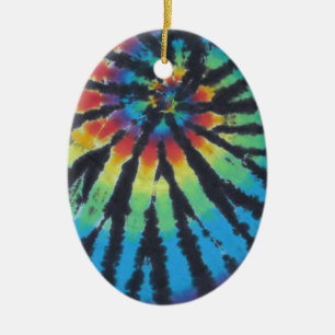 Rainbow Swirl Spiral Tie Dye PhatDyes Ceramic Tree Decoration