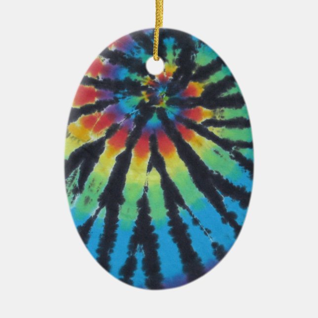 Rainbow Swirl Spiral Tie Dye PhatDyes Ceramic Tree Decoration (Front)