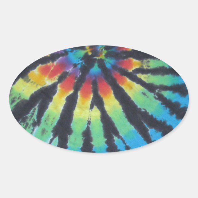 Rainbow Swirl Spiral Tie Dye PhatDyes Oval Sticker (Front)