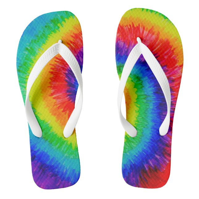 Rainbow Swirl Tie Dye Alcohol Ink Painting Flip Flops (Footbed)