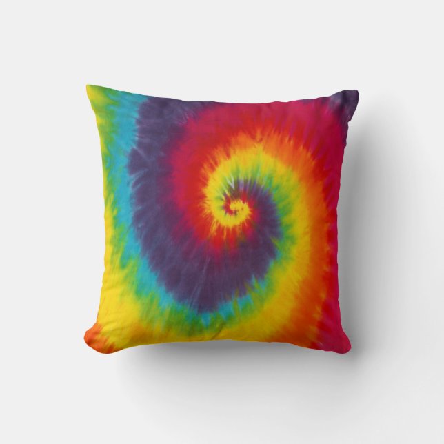 Rainbow Swirl Tie Dye Groovy Cool Colourful Cushion (Front)