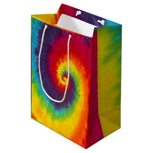 Rainbow Swirl Tie Dye Groovy Cool Colourful Medium Gift Bag (Front Angled)
