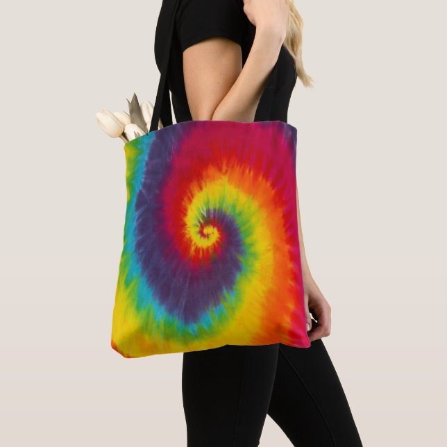 Rainbow Swirl Tie Dye Groovy Cool Colourful Tote Bag (Close Up)