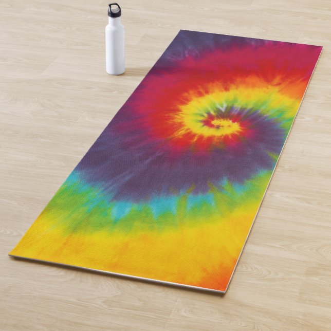 Rainbow Swirl Tie Dye Groovy Cool Colourful Yoga Mat (In Situ)