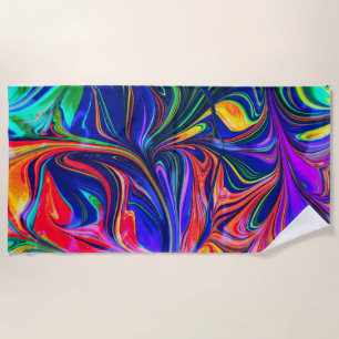 Rainbow Swirl Trippy Glow Stick Beach Towel